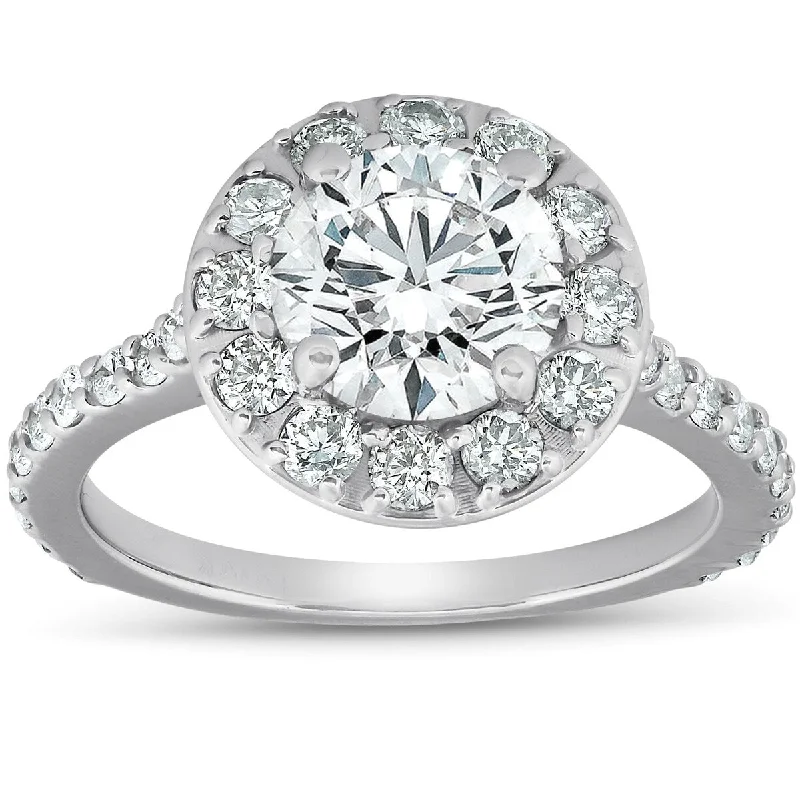 SI/H 3 Ct Diamond Halo Engagement Ring 14k White Gold Round Cut Enhanced