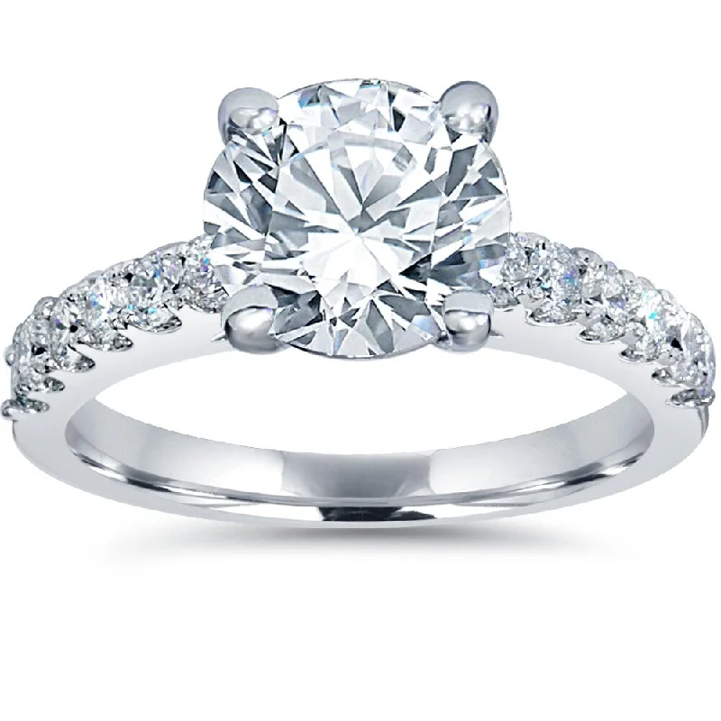 I/VS2 3 1/2Ct Diamond Engagement Ring Solitaire With Accents 14K White Gold Lab Grown