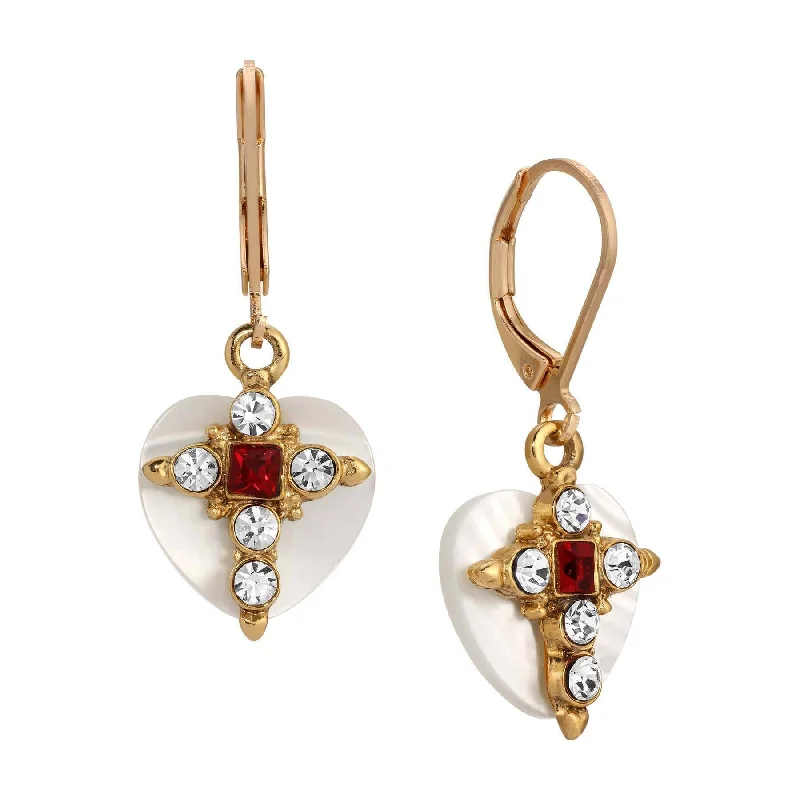 Symbols Of Faith Mother Of Pearl Hearts & Crystals Cross Earrings