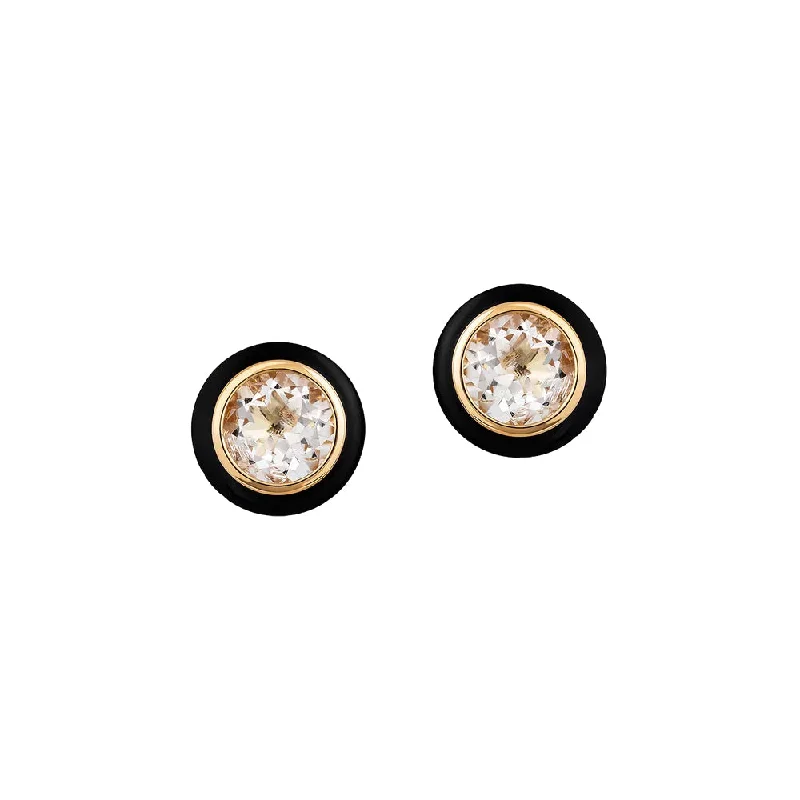 Rock Crystal and Black Enamel Stud Earrings