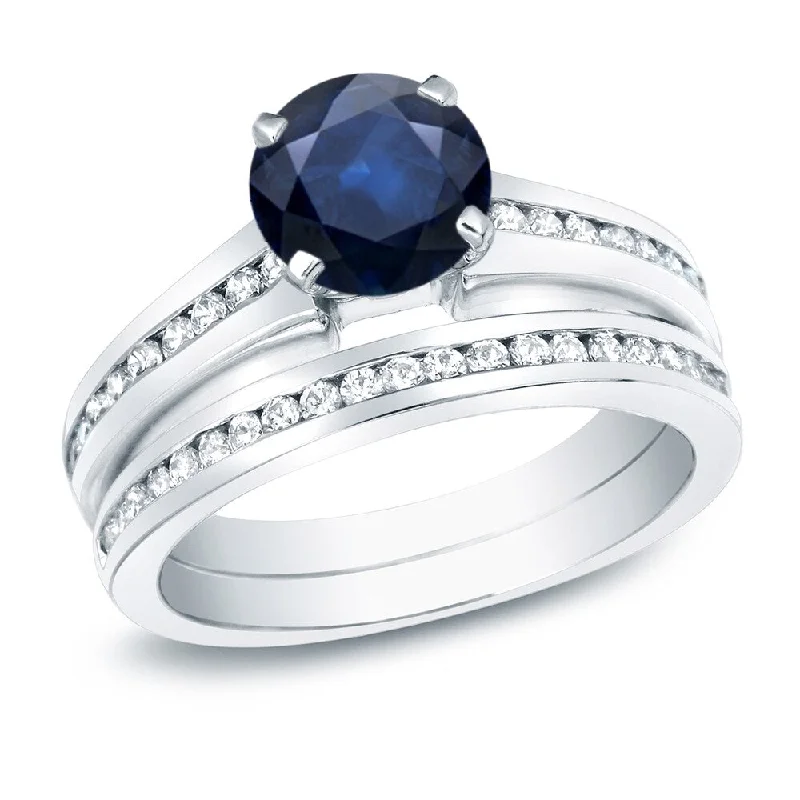 Auriya Platinum 1ct Round Sapphire and 1ct TDW Diamond Engagement Ring Set