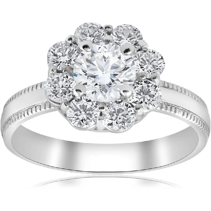 1.32ct Halo Diamond Engagement Ring Eco Friendly Lab Grown 14K White Gold