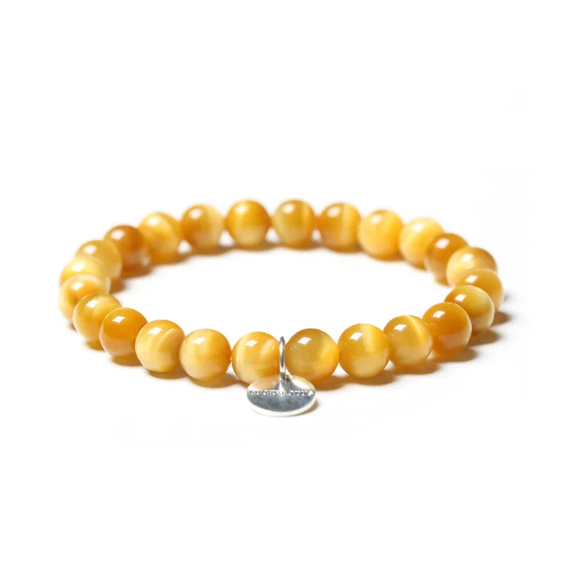 Gold Tigereye Cat's eye Bead and Silver Bracelet Handmade Gemstone Jewelry Accessories Women Men