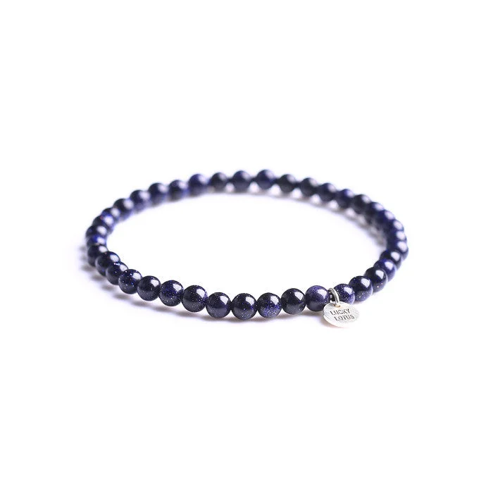 Onyx Obsidian Blue Sandstone Sterling Silver Bead Bracelet Handmade Couples Lovers Jewelry Accessories for Women Men