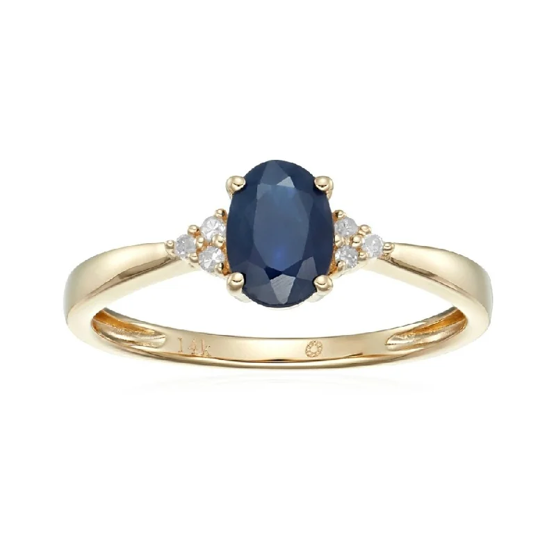 14k Yellow Gold Blue Sapphire & Diamond Classic Engagement Ring