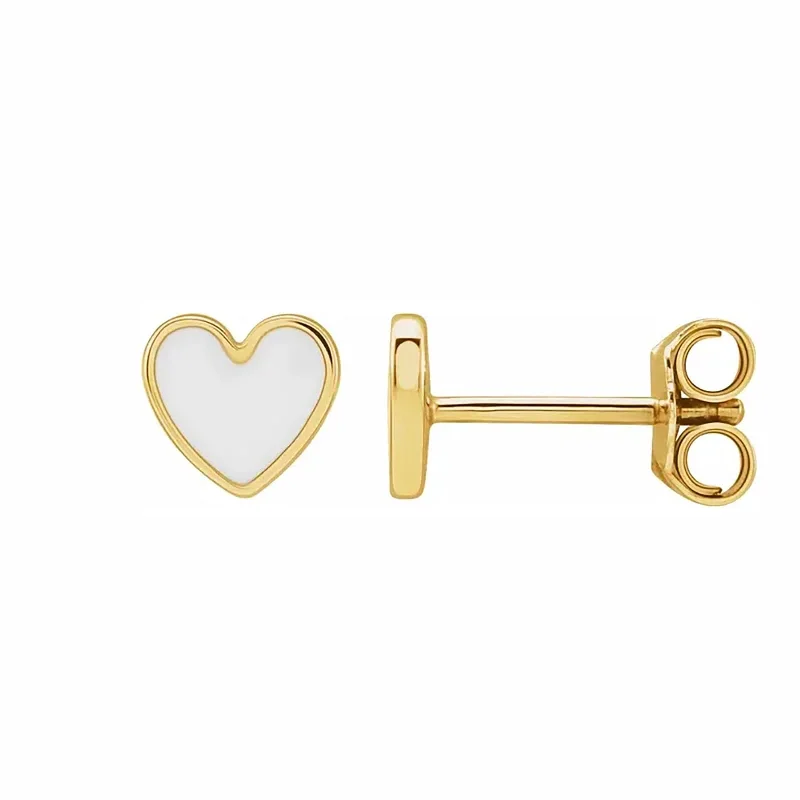 White Enamel Heart Stud Earrings