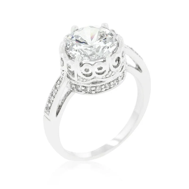 Royal Crest Filigree Cubic Zirconia Engagement Ring