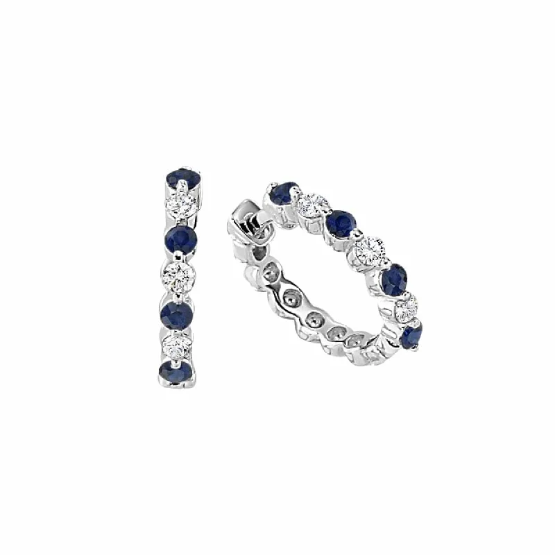 Blue Sapphire and Diamond Small Hoop Earrings