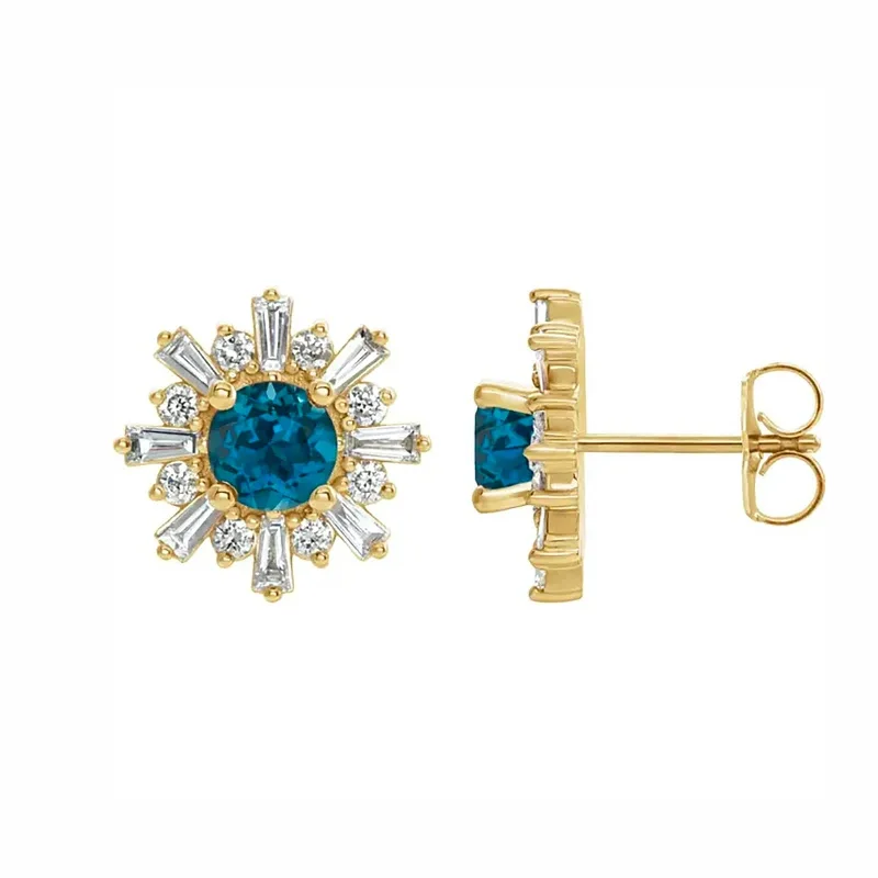 London Blue Topaz & Diamond Halo Earrings