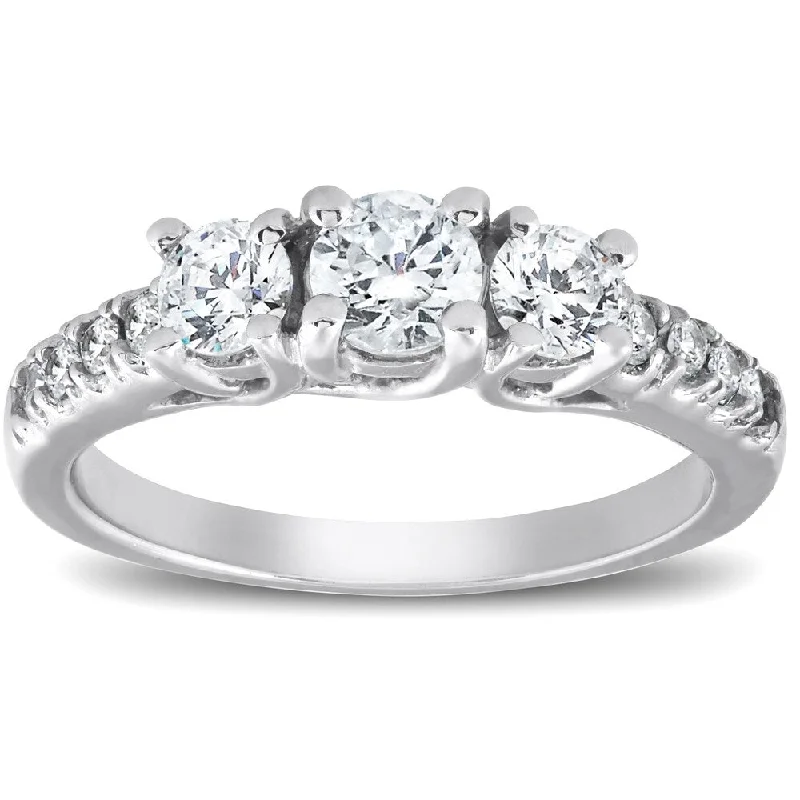 Pompeii3 14k White Gold 1 1/4 Ct TDW Three Stone Engagement Ring Lab Grown (G-H/SI1-SI2)