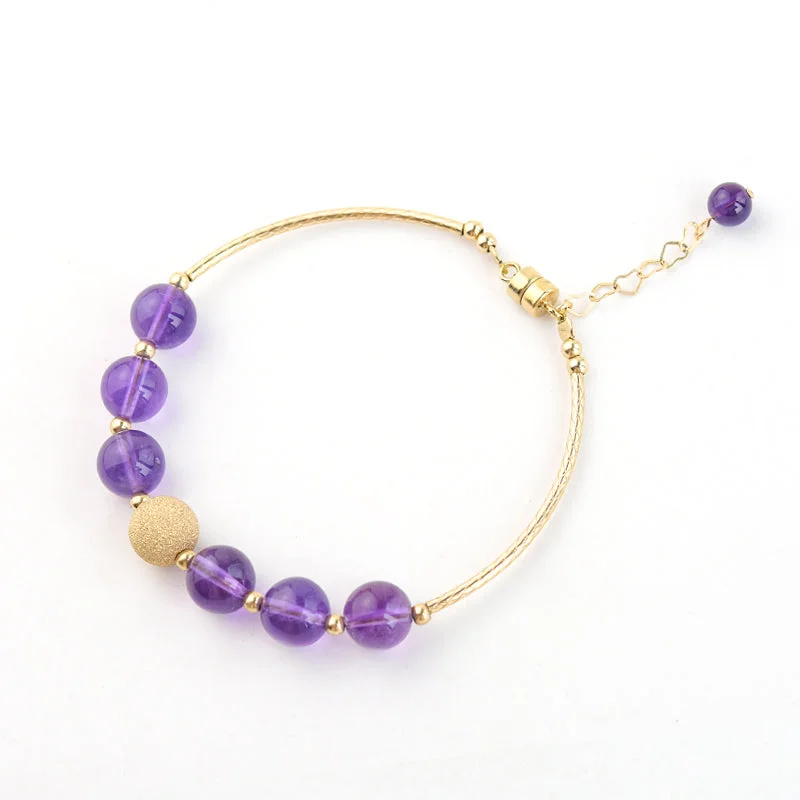 14K Gold Amethyst Beaded Bracelet Handmade Jewelry Gifts Women