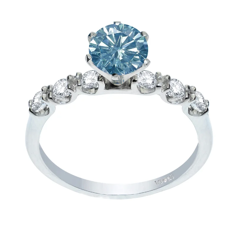 Sterling Silver with Blue Moissanite and White Topaz Engagement Ring