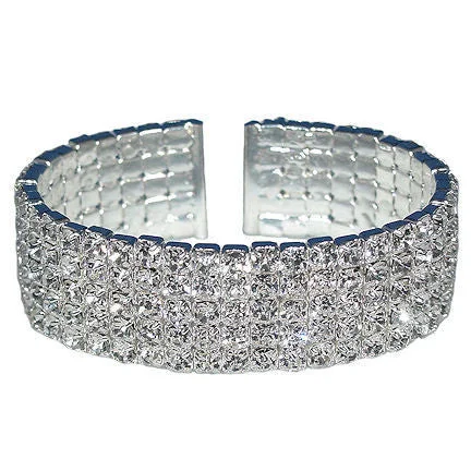 Elektra: 5 Row Swarovski Crystal Rhinestone Flex Cuff Bracelet