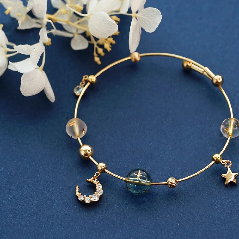 Cute Planet Zircon and Resin Bead Bracelet 14K Gold Plated Silver Jewelry For Women