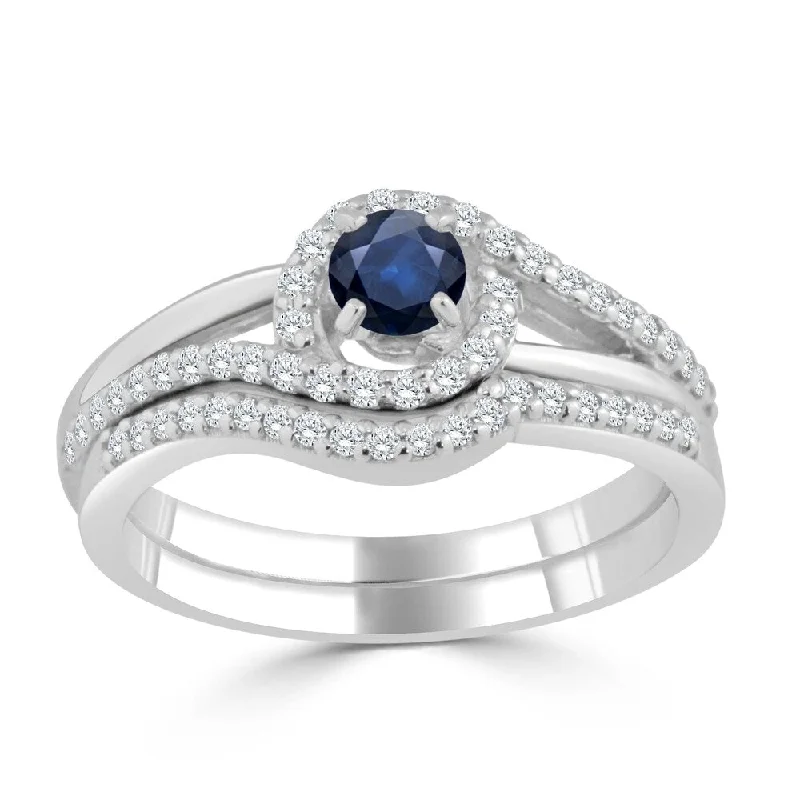 Auriya 1/5ct Round Blue Sapphire and 1/3ctw Diamond Engagement Ring Set 14k Gold