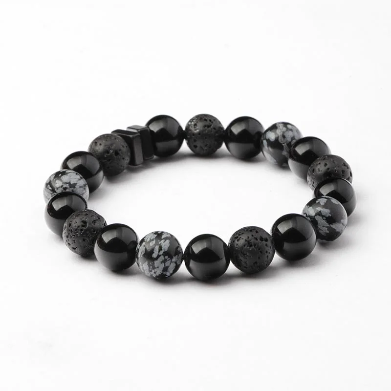 Obsidian Onyx Lava Rock Beaded Bracelet Handmade Couple Jewelry Women Men