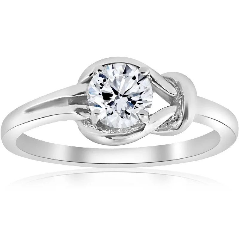 Pompeii3 14k White Gold 1/2Ct TDW Solitaire Diamond Knot Engagement Ring