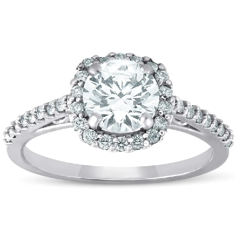 Pompeii3 14k White Gold 1 ct TDW Diamond Cushion Halo Engagement Ring Enhanced (G-H/SI)