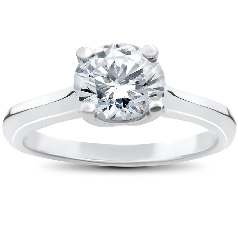 14k White Gold 1 1/2ct TDW Diamond Clarity Enhanced Solitaire Round Brilliant Cut Engagement Ring