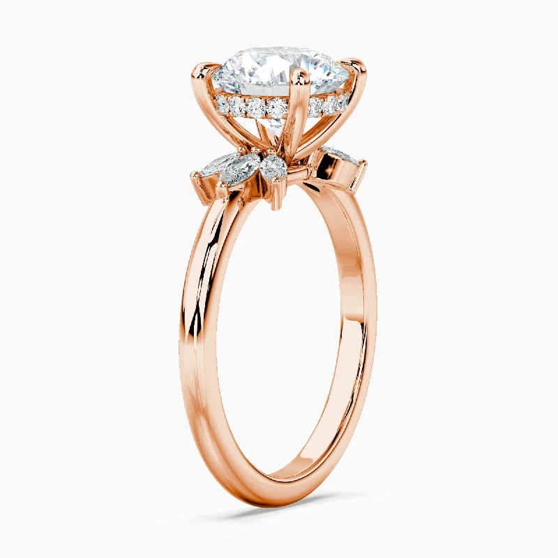 Auriya 14kt Rose Gold Lab Grown Round Diamond Engagement Ring with Half Sunburst Marquise Accents (F-G, VS)