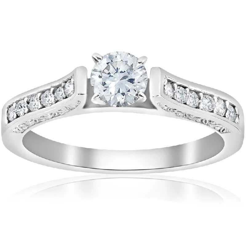 14K White Gold 1/2 ct TDW Diamond Round Cut Engagement Ring