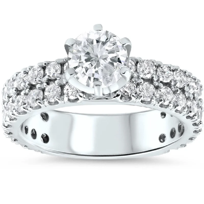 14k White Gold Gold 2 3/8ct Diamond Clarity Enhanced Pave Double Row Engagement Ring - White I-J - White I-J