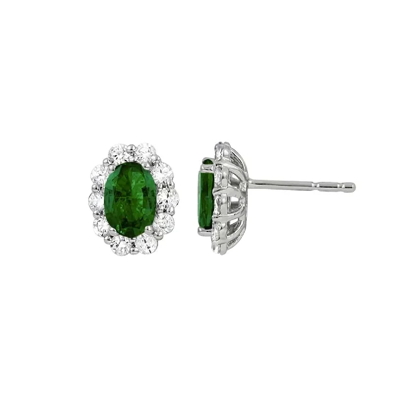 Emerald and Diamond Halo Earrings