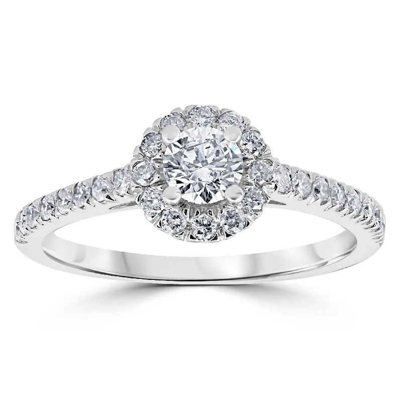 3/4ct Round Diamond Halo Engagement Ring White Gold