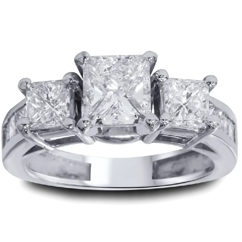 14k White Gold 2ct TDW White Diamond Clarity Enhanced 3-stone Vintage-style Engagement Ring