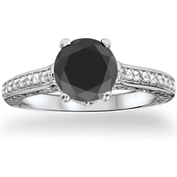 14k White Gold 2 3/4ct TDW Black and White Diamond Vintage Engagement Ring