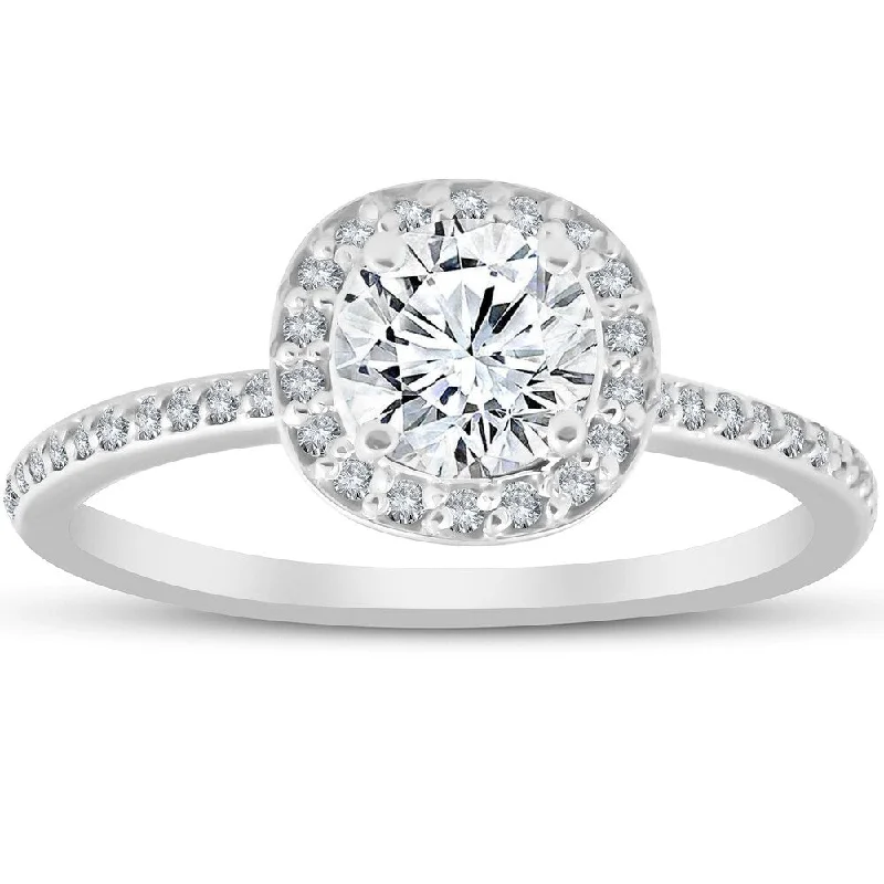 1 Ct Diamond Cushion Halo Engagement Ring Lab Grown