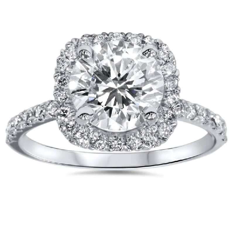 Platinum 1 ct Diamond Engagement Ring Cushion Halo Ring