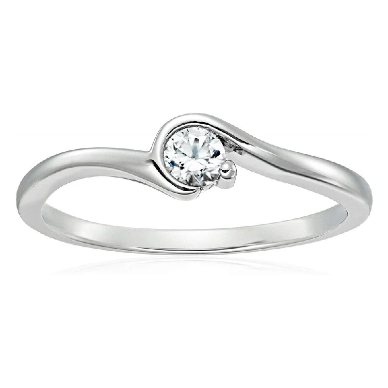 Sterling Silver Natural White Zircon Solitaire Engagement Ring