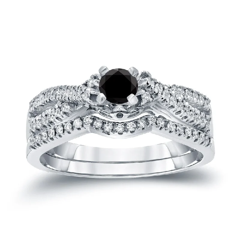 Auriya Braided 1/2ctw Halo Black Diamond Engagement Ring Set 14k Gold