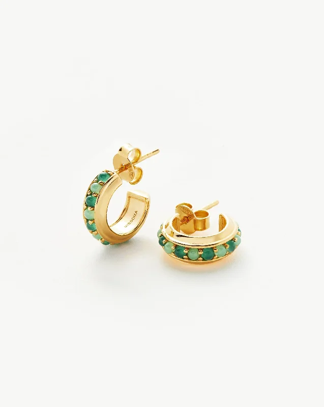 Hot Rox Gemstone Small Hoop Earrings | 18ct Gold Vermeil/Green Onyx & Chalcedony