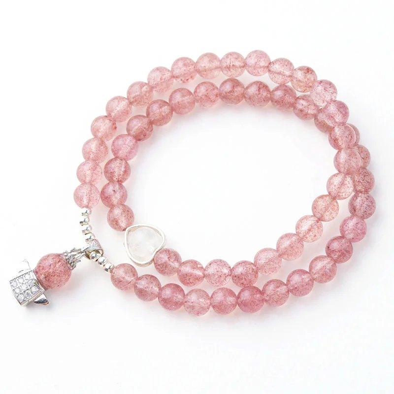 Angel Strawberry Quartz Moonstone Bead Double Strand Bracelets Handmade Jewelry Women