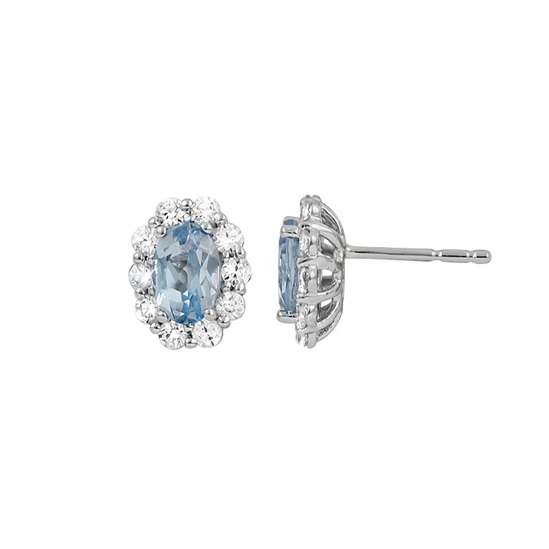 Aquamarine & Diamond Halo Earrings