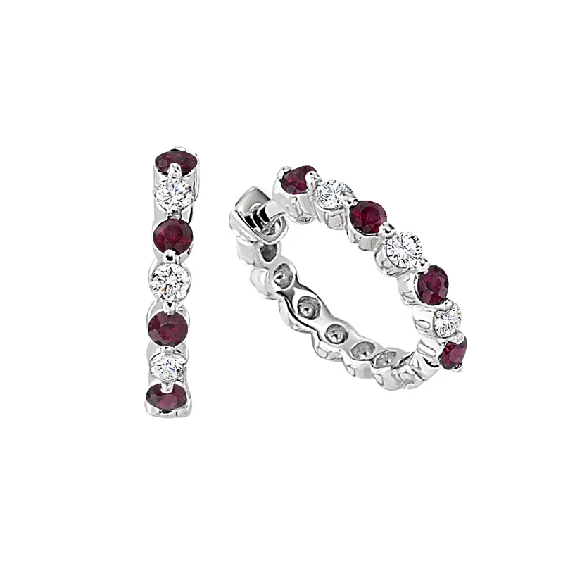 Ruby and Diamond Hoop Earrings (Petite Version)