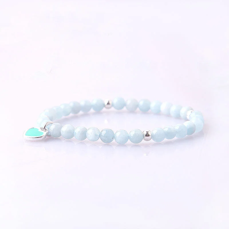 Handmade Aquamarine Beads Bracelets March Birthstone Womens Gemstone Jewelry Accessories