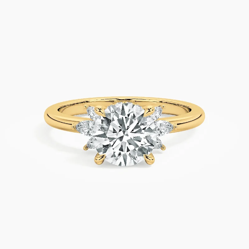 Auriya 14kt Yellow Gold Lab Grown Round Diamond Engagement Ring with Half Sunburst Marquise Accents (F-G, VS)