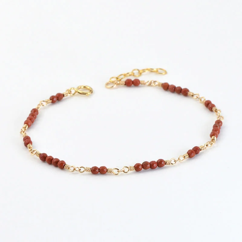 14K Gold Bracelet with Tiny Red Agate Gemstone Jewelry Accessories Gift for Women