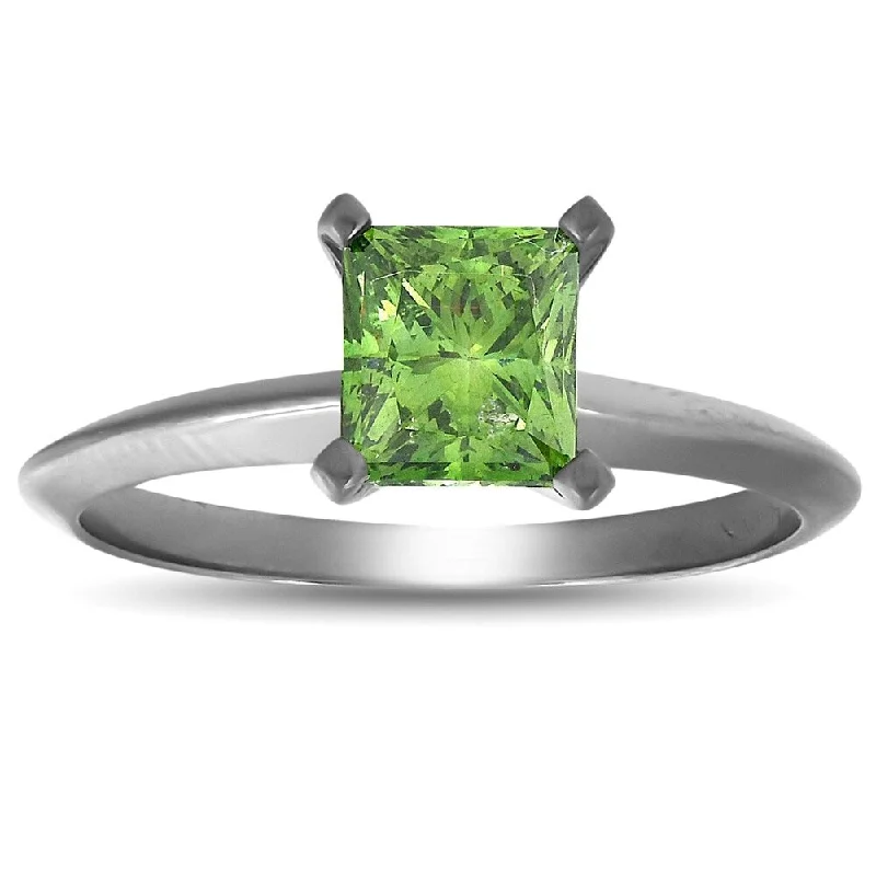 14k Black Gold 1 Ct Green Diamond Enhanced Solitaire Engagement Ring