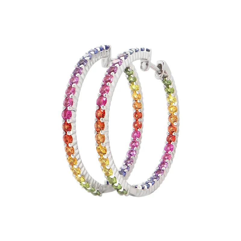 Rainbow Sapphire Inside Outside Hoop Earrings