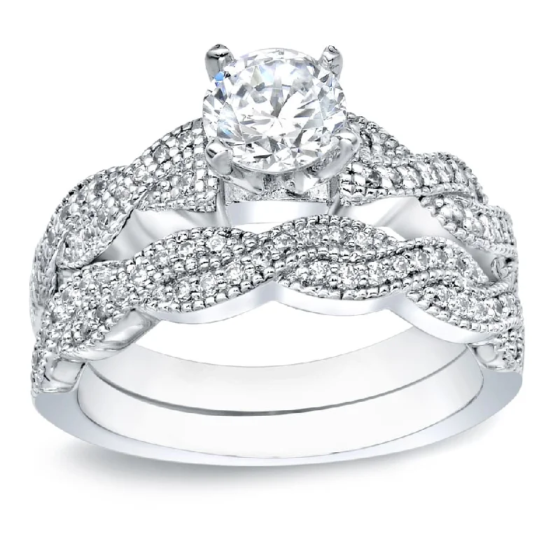 Auriya Platinum 1ct TDW Certified Round-cut Diamond Engagement Ring Bridal Set