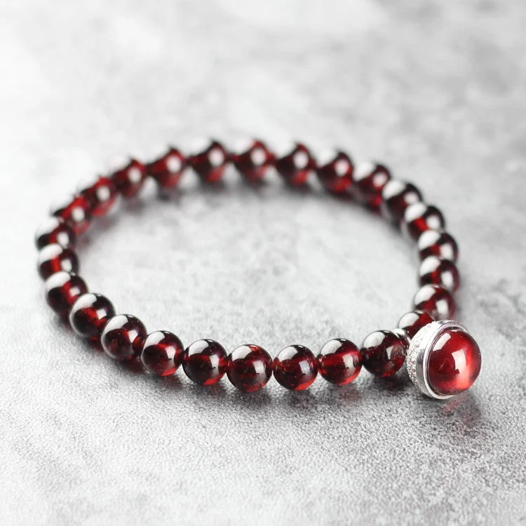 Sterling Silver Garnet Beaded Bracelet Handmade January Birthstone Jewelry Women