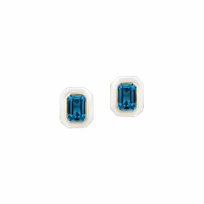 London Blue Topaz White Enamel Queen Studs