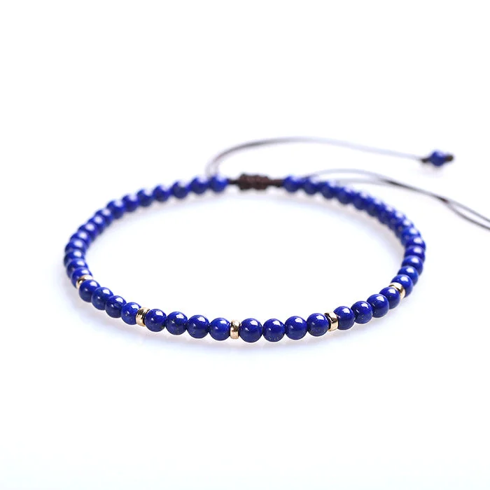 Lapis Lazuli and Gold Bead Bracelet Handmade Couples Lovers Jewelry Accessories for Women Men