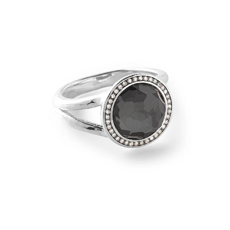 Hematite/Clear Quartz & Diamond Lollipop Mini Ring