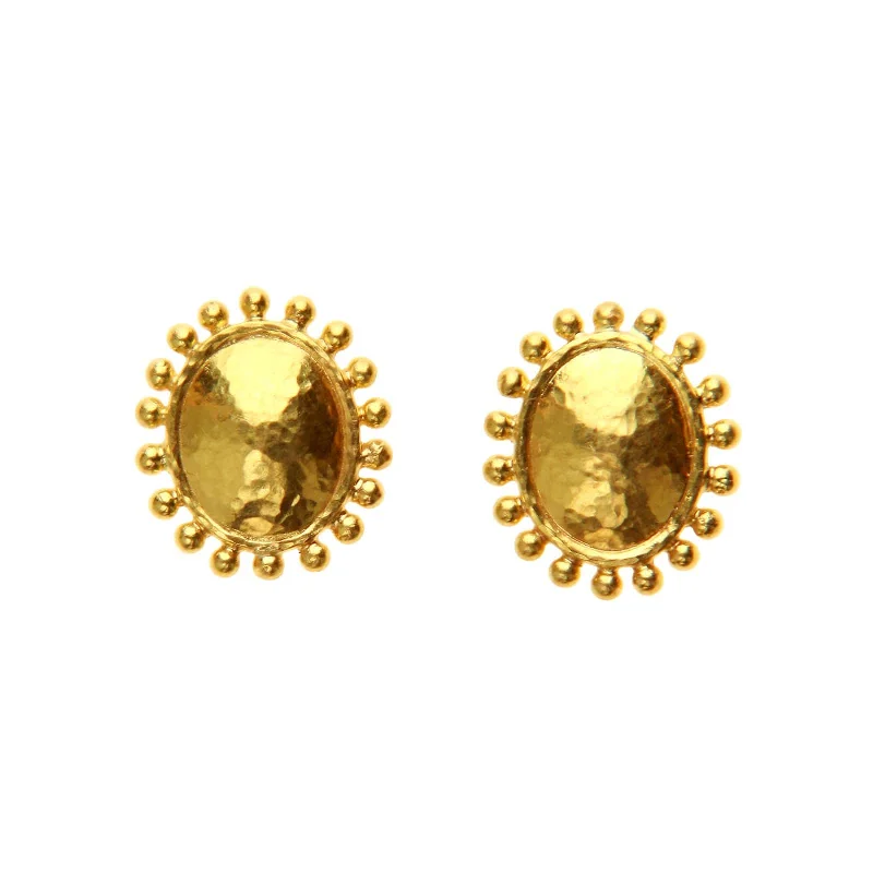 Vertical Oval Granulated Gold Dome Stud Earrings