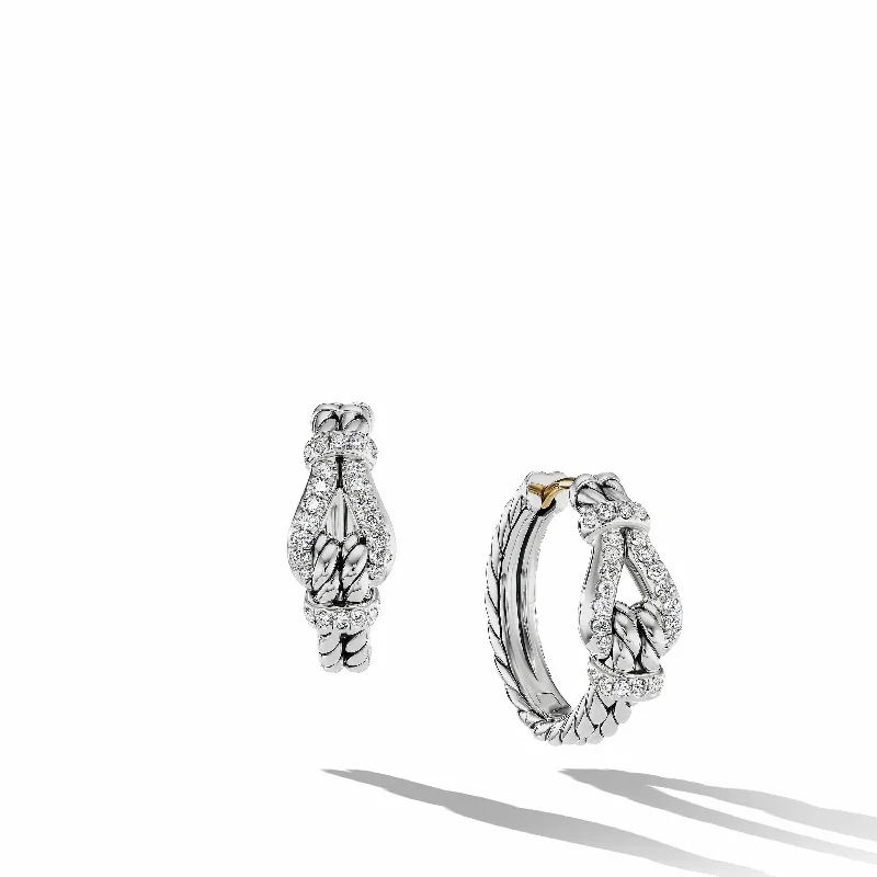 Thoroughbred Loop Hoop Earrings in Sterling Silver with Pave Diamonds